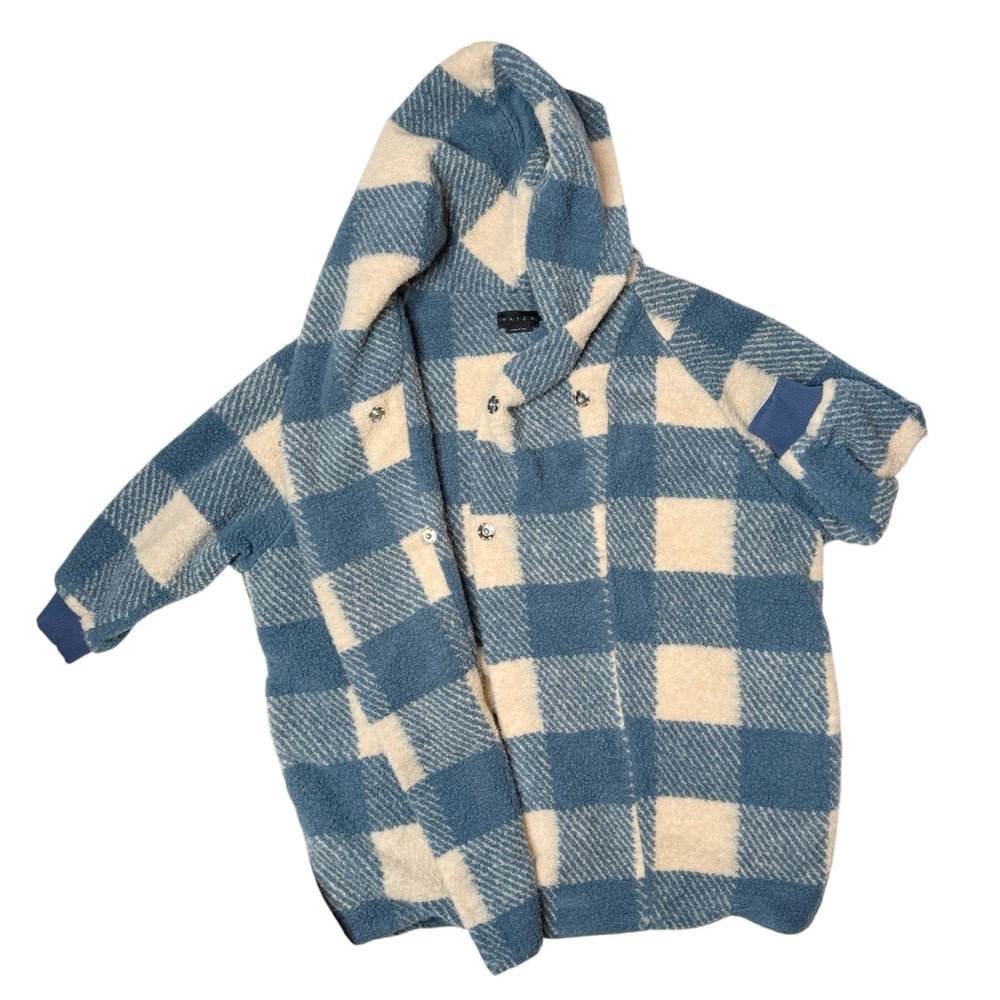Hatch Maternity Coco Jacket One Size Blue Gingham Plaid Shawl Collar Shearling - Picture 7 of 9